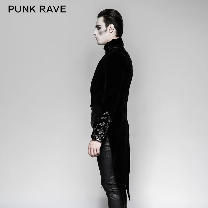 PUNK RAVE Men's Military Uniform Gorgeous Swallow-tail Jacket Coat Gothic Steampunk Vintage Palace Coat Formal Party Trench Coat