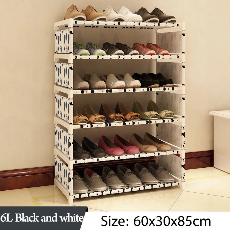 Простой многослойный стеллаж для обуви из нетканых материалов легкая сборка полка для хранения обувной шкаф модная книжная полка мебель для гостиной - Цвет: 6L Black and white