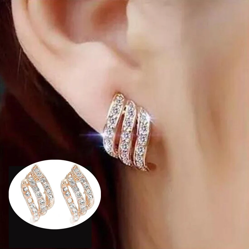 

Korean Style Rhinestone Stud Earrings Sweet Gold Small Pendientes Geometric Earrings New Fashion Trendy Jewelry Boucle D'oreille