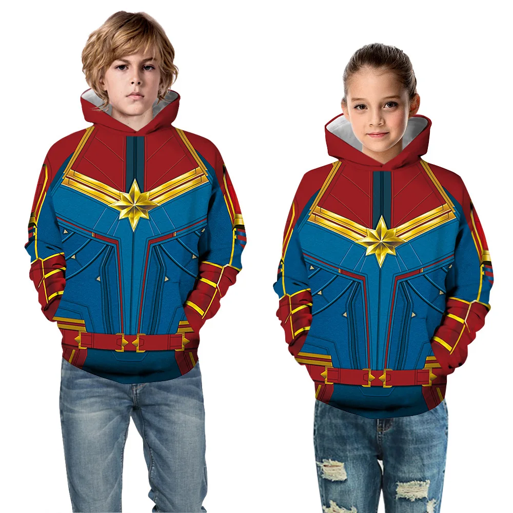 

Boys Girls Captain Marvel Carol Danvers Cosplay Sweatshirt Hoodies Kids Pullover Spring Fall Halloween Costumes Fashion Tops