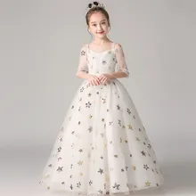 Элегантное Белое Пышное Платье принцессы на свадьбу, день рождения, вечеринку с короткими рукавами для детей 3-14 лет Детское платье для игры на фортепиано для девочек