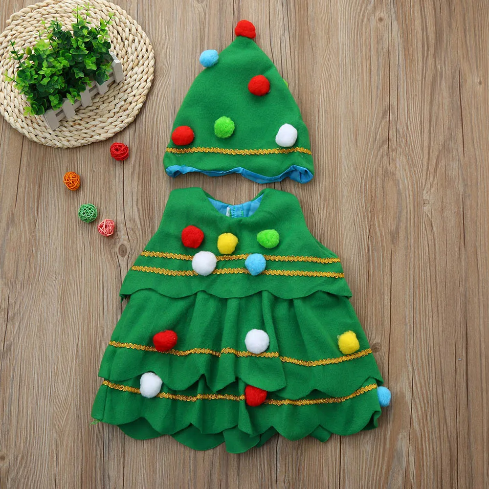 Winter Warm Clothes Hot Sale Children Clothing Toddler Kids Baby Girls Christmas Tree Costume Dress Tops Party Vest Hat Outfits in Dresses from Mother