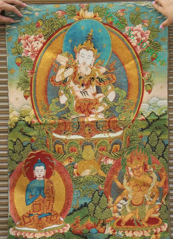 36 /"Tibet Silk Cloth Satin Guanyin Boddhisattva Goddess Tongzi Thangka Mural