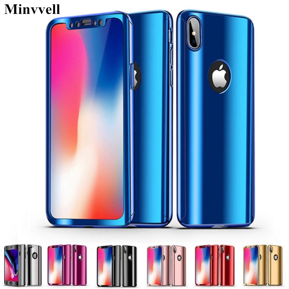 Зеркальный чехол с покрытием 360 градусов для iPhone X 8 7 6 6S Plus SE чехлы полной защитой