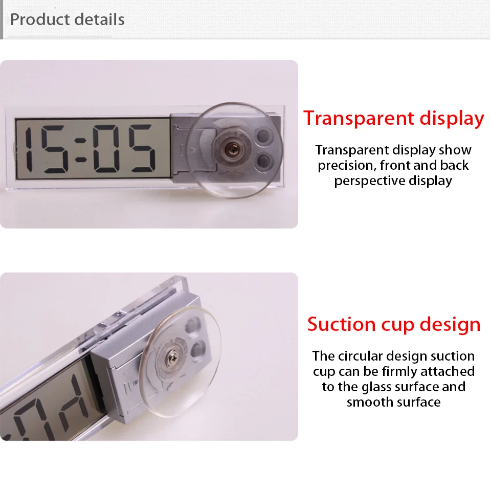 Автомобильные цифровые электронные часы, установленные на лобовом стекле приборной панели, ЖК-дисплей, присоска, наклейка на присоске, автомобильные аксессуары для интерьера