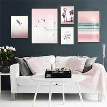 Pink Sea Beach Nordic Poster Modern Bird Wall Art Canvas Painting Coconut Tree Scenery Wall Pictures For Home Decor Unframed Pink Sea Beach Nordic Poster Modern Bird Wall Art Canvas Painting Coconut Tree Scenery Wall Pictures For Home Decor Unframed
