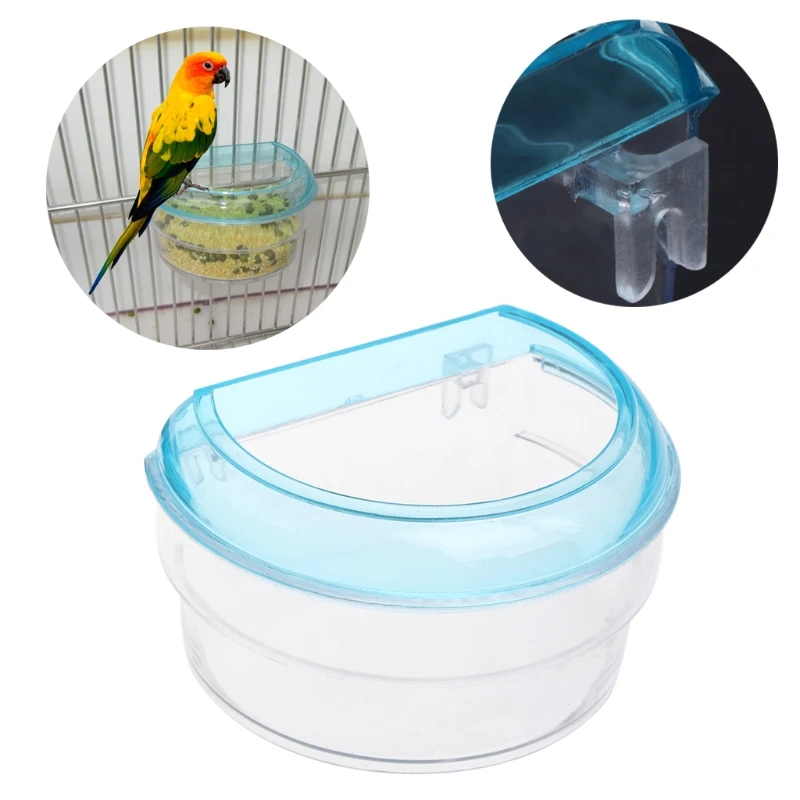 

Pet Bird Feeder Drinker Acrylic Transparent Semicircle Feeding Hanging Parrot Cage Food Waterer Bowl For Aviary Budgie Cockatiel