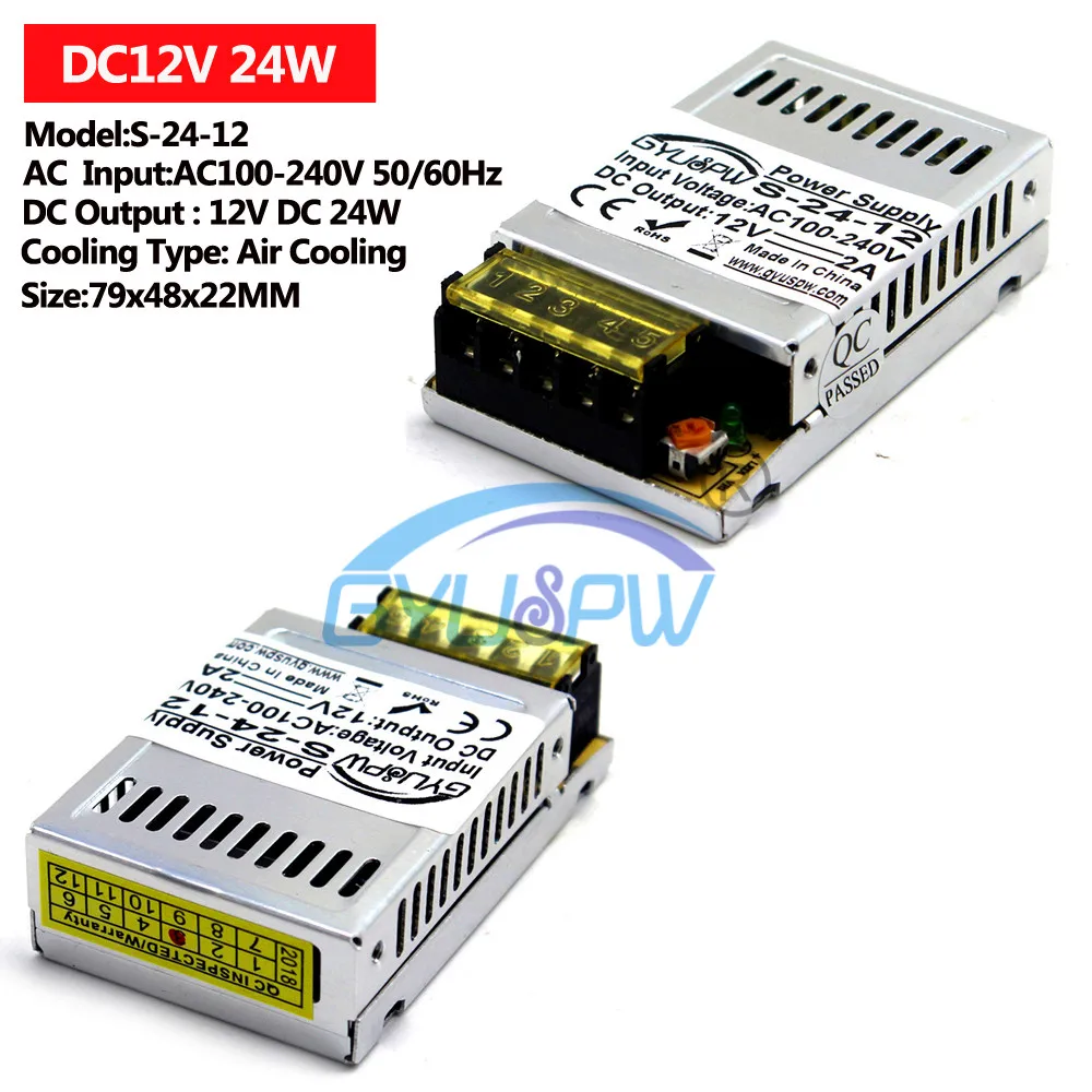Светодиодный импульсный источник питания DC12V DC24V 15 Вт 24 Вт 36 Вт 48 Вт 60 Вт 72 Вт 100 Вт 120 Вт источник питания трансформатор переменного тока в постоянный ток 12 в 24 В SMPS