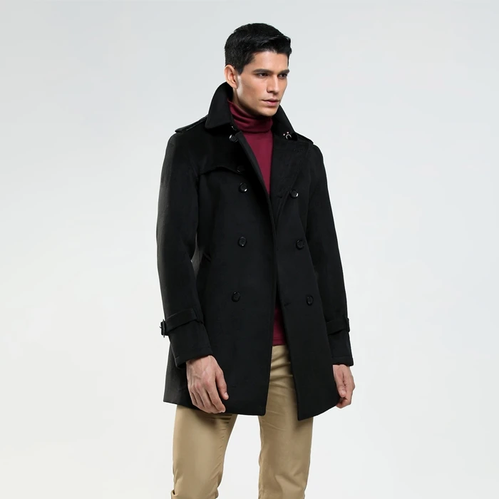AIMENWANT Новое поступление двубортное шерстяное пальто мужское деловое пальто Имитация шерсти мужская британская уличная одежда на заказ - Цвет: Черный