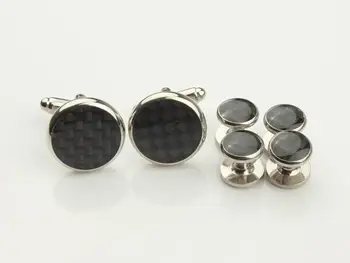 

Newly Carbon Fiber Cuff link Collar Stud 6pcs Sets Tuxedo Cufflinks Studs Buttons Men's Jewelry Accessory Wholesale 5 Sets/lot