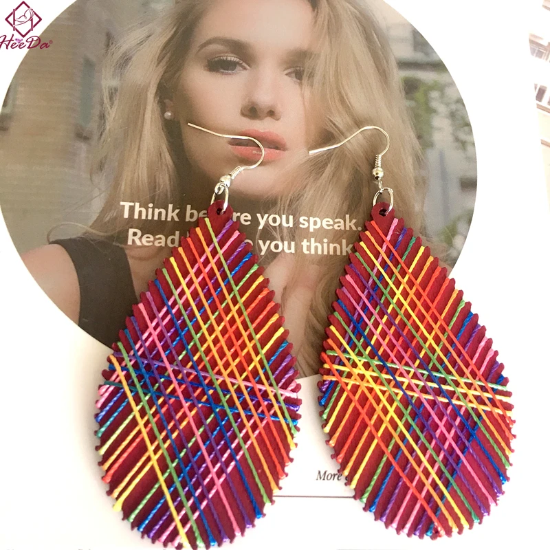 Heeda Vintage Wood String Earrings Female Kpop Big Name Water Drop Eardrop Fashion Simple Light Women Statement Jewelry 2018 | Украшения и