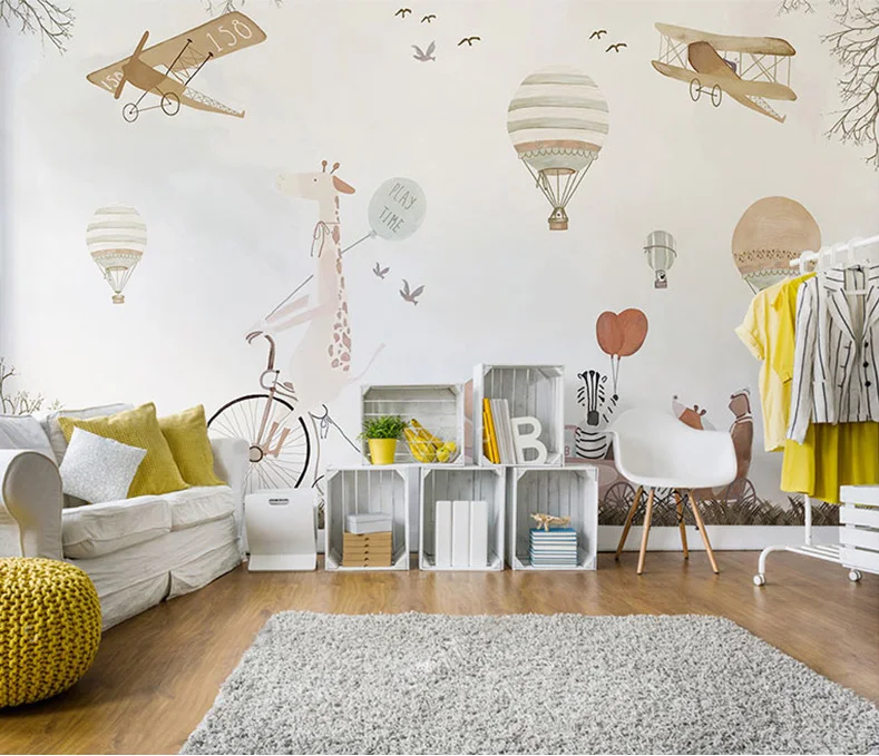 Bacaz кенгуру самолет воздушный шар 3d мультфильм стены стикеры для детской комнаты детские 3d мультфильм обои настенной бумаги Декор