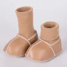Теплые зимние ботинки для новорожденных девочек и мальчиков Мягкая Детская подошва из искусственной кожи плюшевые меховые носки