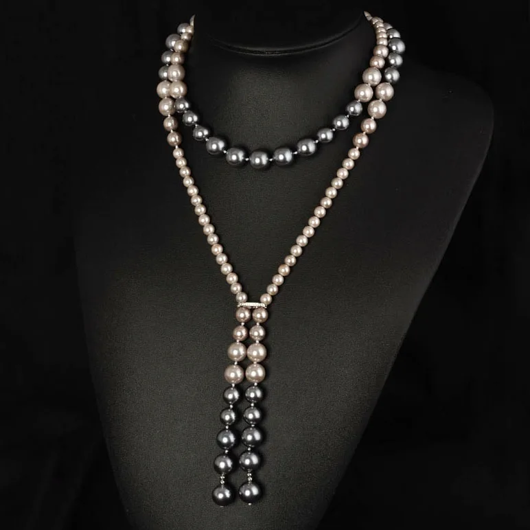 

Высококачественное роскошное длинное ожерелье из двух веревок с кисточками, белое или серое, черное жемчужное ожерелье, цепочка для свитера, женское украшение для жены, подарок маме