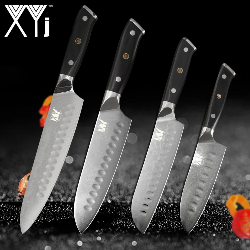 

XYj Damascus Kitchen Knife Japanese Santoku Chef VG10 Steel Blade Kitchen Cooking Tool G10 Handle Cooking Knives Accessories