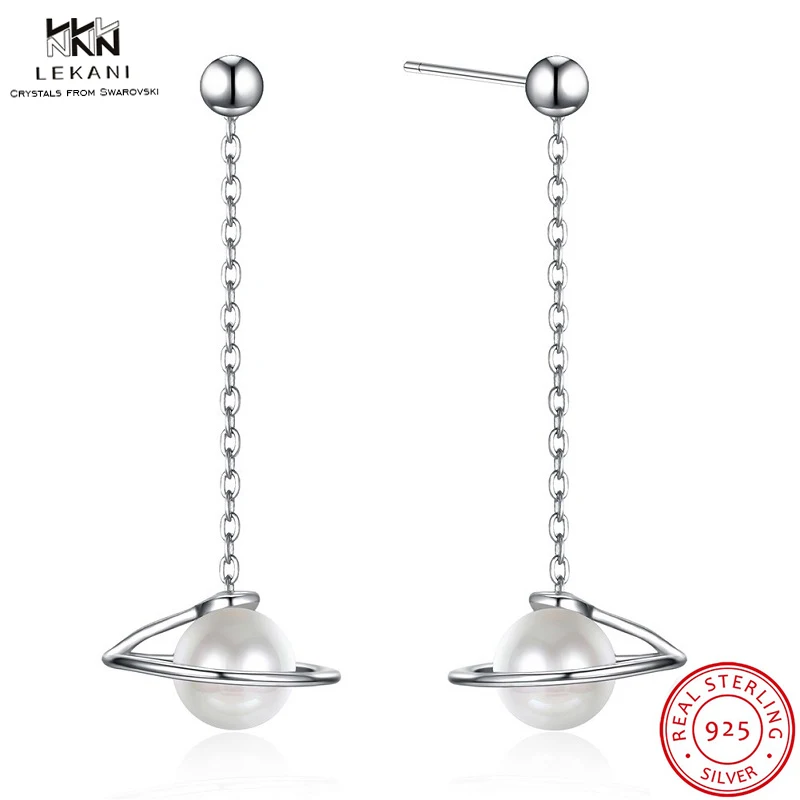 

LEKANI Crystals From Swarovski Drop Earring 925 Celestial Rotating Personality Pearl Drop Earrings Ladies' long gift earrings