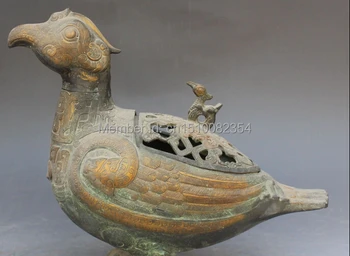 

14" Old China Bronze Gilt Royal Palace Phoenix Bird Statue incense burner Censer