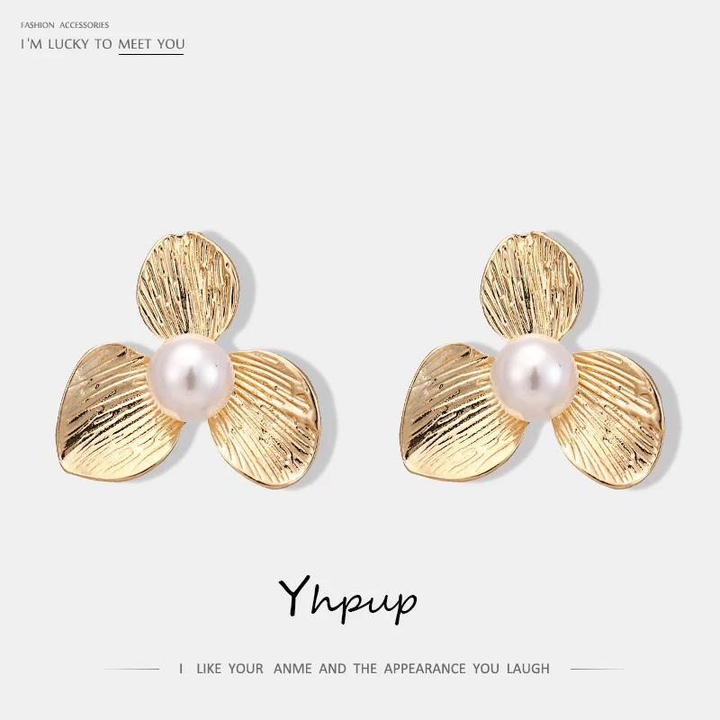 Yhpup трендовые минималистичные винтажные растительные изысканные серьги-гвоздики из цинкового сплава массивные серьги золото S925 для женщин ювелирные изделия для вечеринок