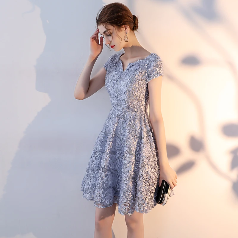 Robe de soiree, Новое поступление, серое кружевное короткое вечернее платье, vestido de festa, платья для выпускного вечера, вечерние платья, индивидуальный заказ