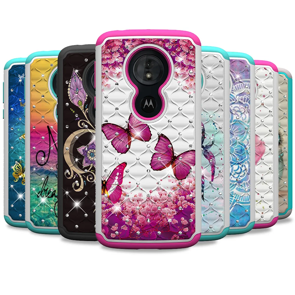 

For Motorola Moto E5 motoe5 e 5 EU Version Soft TPU+Hard PC 2in1 Cover For Moto G6 Play Luxury Jewelled Mobile Phone Case