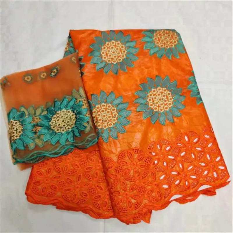 Оранжевый красивый головной убор высокого качества bazin brode 5+ 2 ярдов вышитый бассейн riche африканская ткань для dress-BYE30