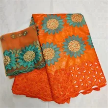 Оранжевый красивый головной убор высокого качества bazin brode 5+ 2 ярдов вышитый бассейн riche африканская ткань для dress-BYE30