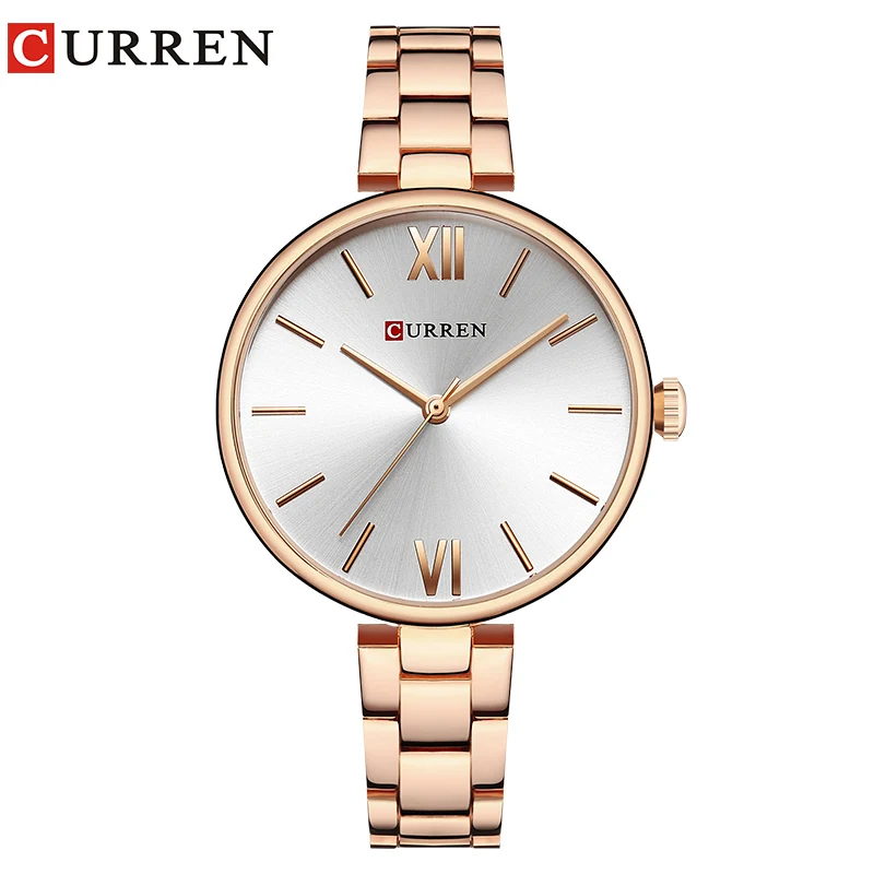 CURREN Simple Fashion Stainless Steel Analog Quartz Wrist Watch Calendar Female Dress Watch Women Clock Relogio Feminino 9017 - Цвет: rose silver