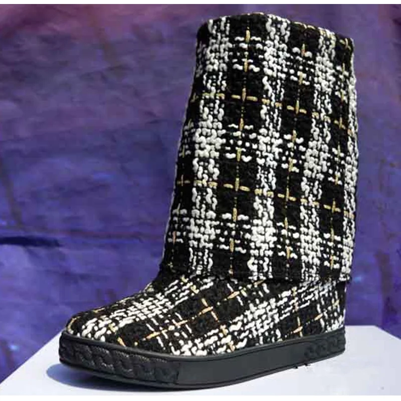 

New Mid-calf Boots Wedges Short Booties Slip On Brand Runway Women Shoes Height Increasing Autumn Winter Shoes Chaussures Femmes