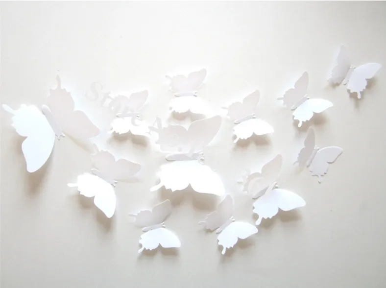 12 шт./лот ПВХ 3d бабочки наклейки на стену домашний декор DIY бабочки наклейки на холодильник украшения комнаты вечерние свадебные Декор - Цвет: white