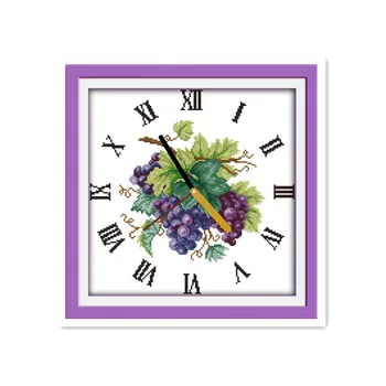 

Wall clock handmade diy embroidery cross stitch kit fruit grape clock needlework embroidery wall decoration time paintings
