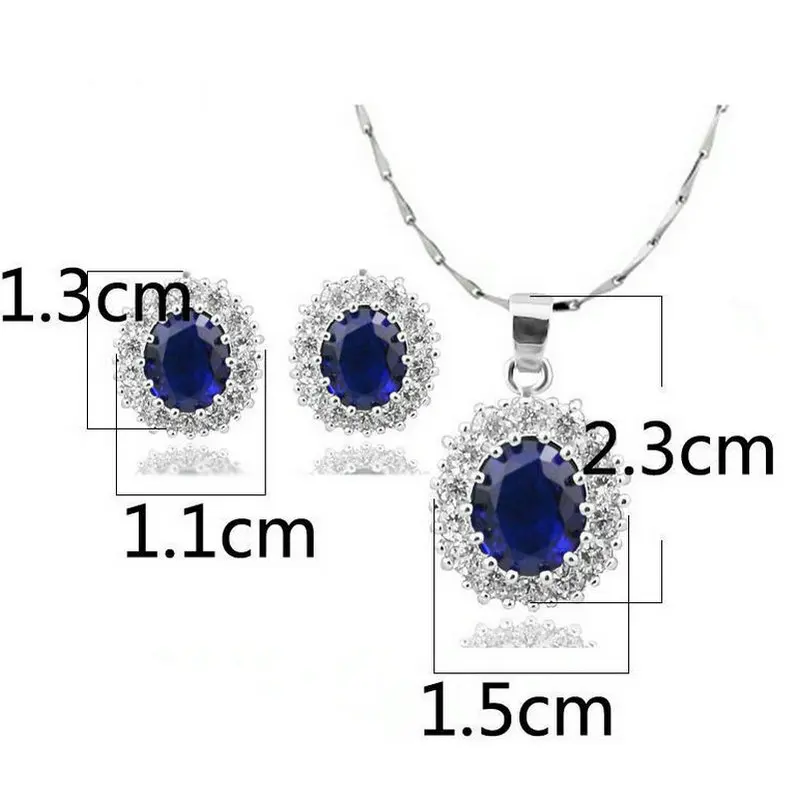 Высококачественная королевская семья Принцесса Диана Kate свадебные серьги ожерелье набор Европейский Американский Сияющий синий драгоценный камень кристалл ювелирный набор