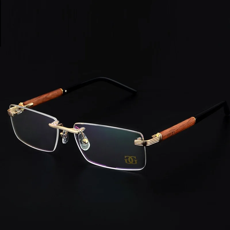 Vazrobe Brand Gold Wood Glasses Frame Men Metal Rimless Prescription ...