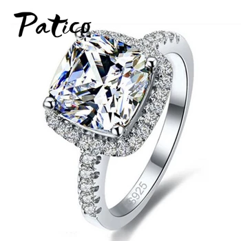 PATICO Luxury 100% 925 Sterling Silver Rings for Women Wedding Engagement Acessories Cubic Zirconia Jewelry Big Promotion
