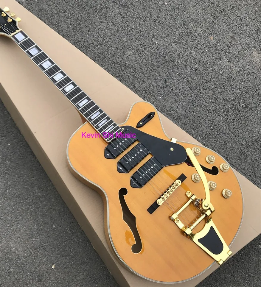 

arched body 3 p90 pickups KSG electric jazz guitar hollow body tiger maple body jazz guitar maple neck with stripe jazz guitar