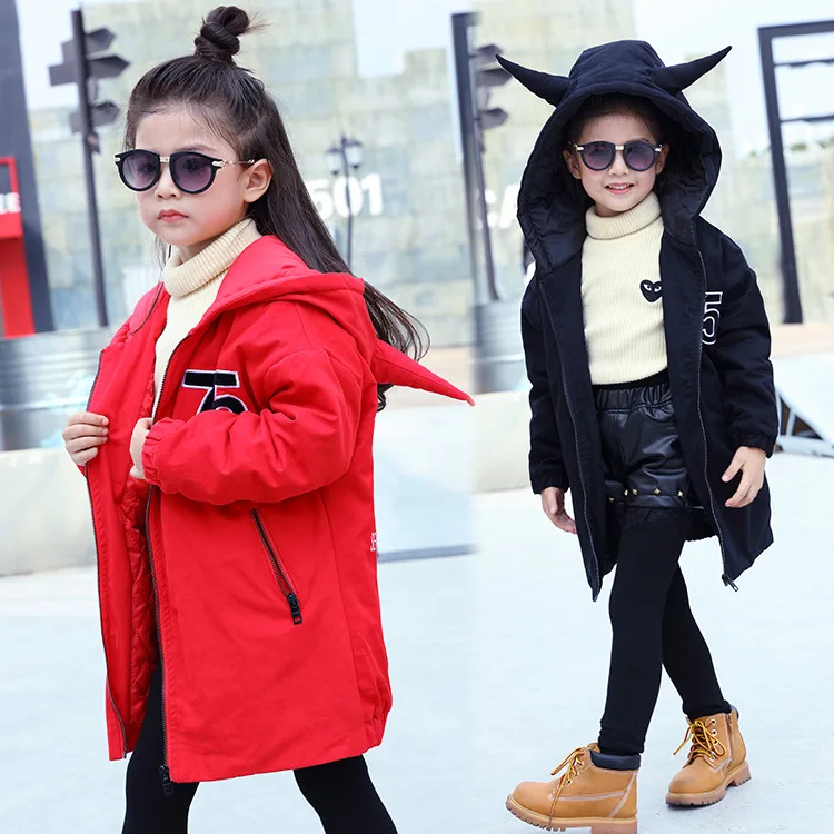 2016 new girls winter children coat girls long clip cotton windbreaker coat free shipping