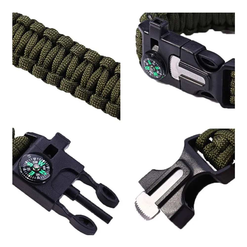 2PCS 5 IN 1 Multifunctional Paracord Bracelet Outdoor Survival Kit W Compass Flint Fire Starter Scraper Whistle Tow Rope for Hiking Camping Emergency RL21-0018 detail