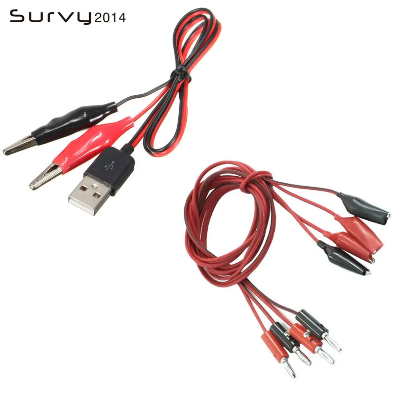 

1 Pair Alligator Testing Cord Lead Clip Electrical Clamp to 4mm Banana/USB Plug Connectors for Multimeter Probe Test Leads