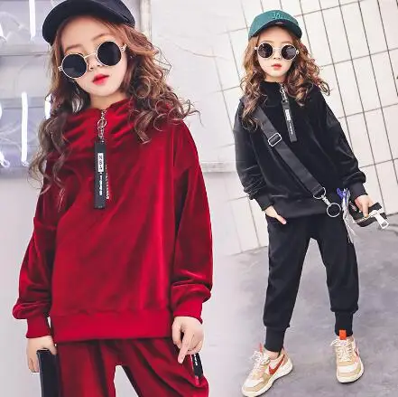 Teenage Girls Clothing Sets 2018 Autumn Kids Outfits Long Sleeve Velvet Hoodies Tracksuit Sport Suits Children Clothes For Girls цена Teenage Girls Clothing Sets 2018 Autumn Kids Outfits Long Sleeve Velvet Hoodies Tracksuit Sport Suits Children Clothes For Girls цены онлайн