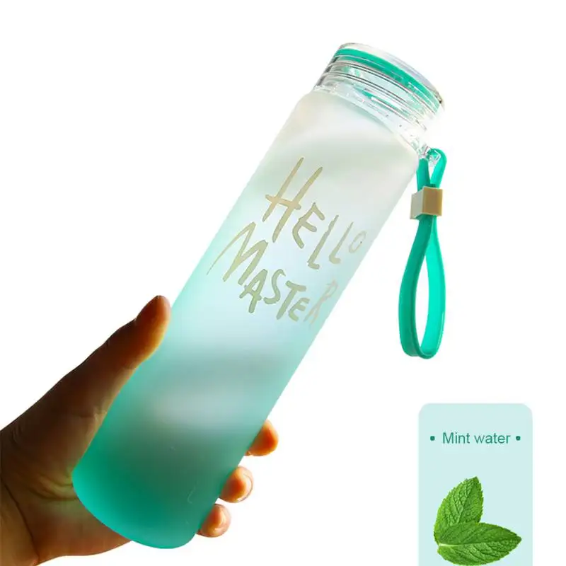 420 мл измельченная стеклянная бутылка для воды с мягкой силиконовой ручкой постепенная изменение цвета бутылка для питьевой воды аксессуары для путешествий на открытом воздухе - Цвет: Синий