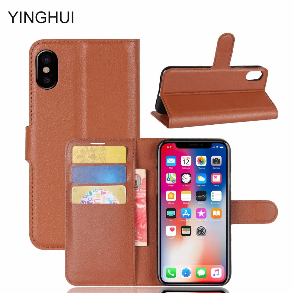 

YINGHUI For iphone X Case Luxury Wallet PU Leather Flip Case Protective Cover for iphoneX iX Phone Case With Stand