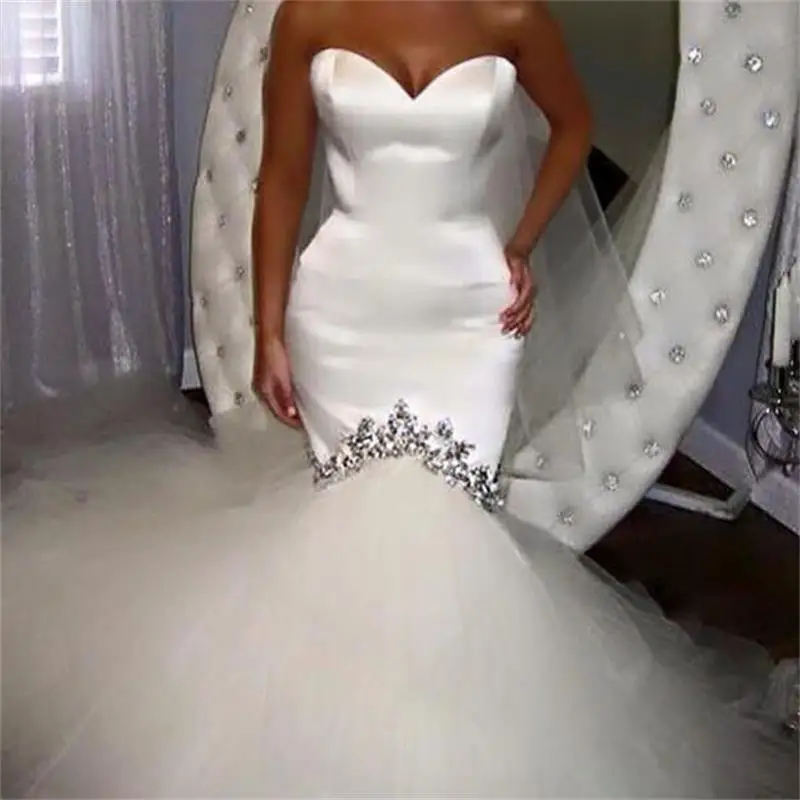 Труба Русалка свадебное платье Милая с открытыми плечами отделанный кристаллами тюль женское свадебное платье es
