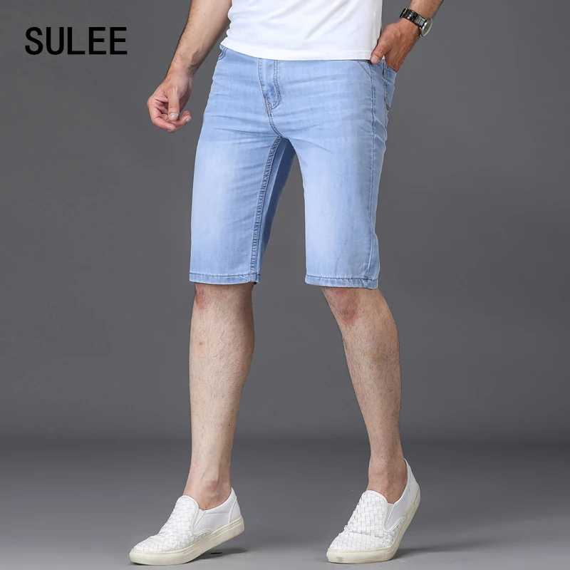 SULEE Brand Summer New Men's Denim Shorts Fashion Casual Slim Fit Elastic Jeans Short Male Brand Clothes