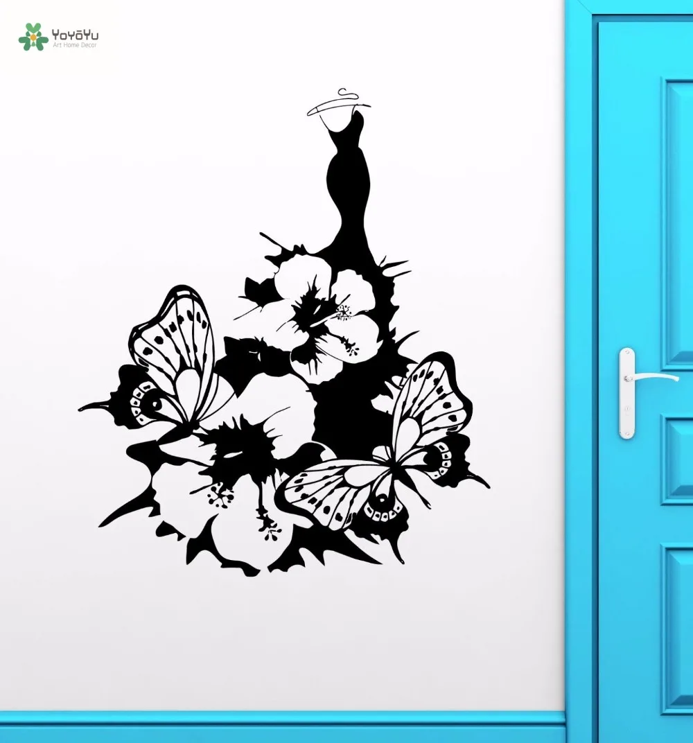 

YOYOYU Vinyl Wall Decal Fashion Flower Butterfly Dress Skirt Art Interior Papel De Parede Para Quarto Decoration Stickers FD342