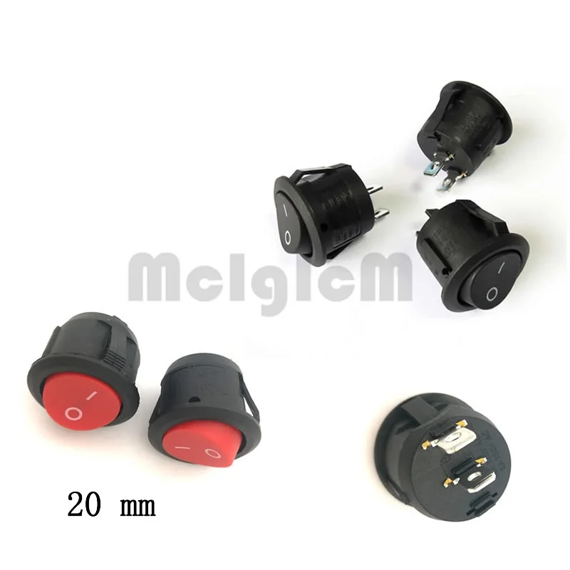 

2 Pin Round Rocker Switch Snap in 20mm Diameter Mini Round Switch Black and Red On-Off SPST Switches