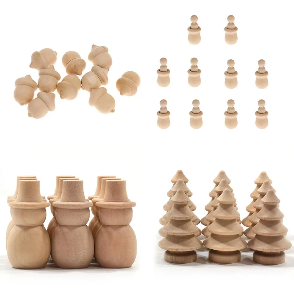 

2018 New 10pcs/lot Wooden Hand-painted DIY Craft Snowman Christmas Tree Pineapple Xmas Party Home Decoration Craft Toys