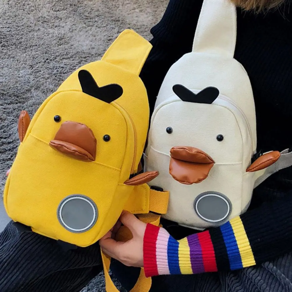 

Women Small Chest Bag Cute Cartoon Duck Canvas Shoulder Messenger Hand Bags Crossbody For Students Girls Kids Adults Handbag Bag