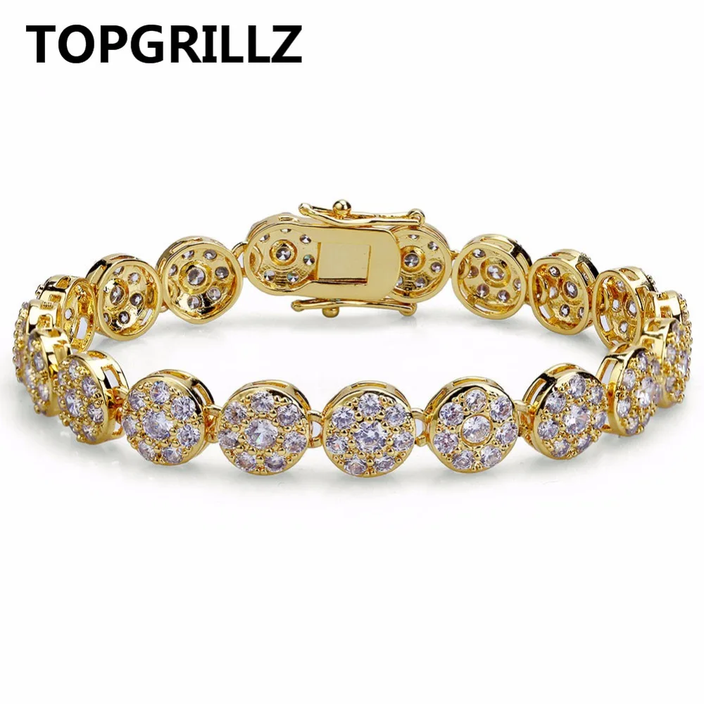 TOPGRILLZ позолоченный/серебряный цвет покрытый Iced Out Bling ювелирный браслет Круглый микро Pave CZ камень 10 мм браслеты для мужчин и женщин