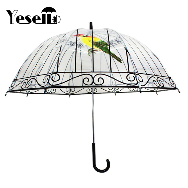 

Transparent Umbrella Rain Women Creative Bird Cage Parasol Long-handle Umbrella 8 Ribs Sunny and Rainy Umbrella Paraguas