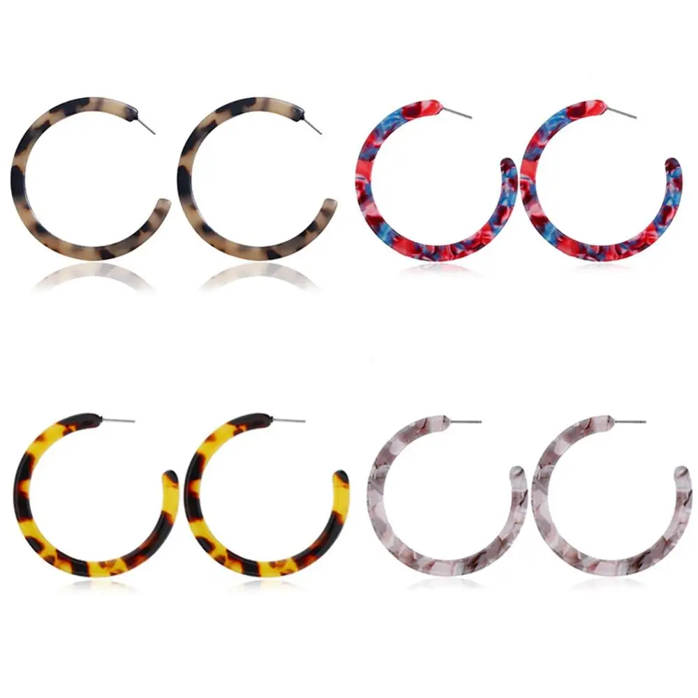 

4 Pairs/set Bohemian Style Resin Earrings Acrylic Geometric Round Shape Shell Statement Earrings for Women Girls