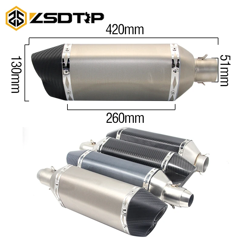 ZSDTRP motocicleta Universal de fibra de carbono Real Slip-On de Escape silenciador de Escape para la mayoría de 51mm motocicleta Motocross